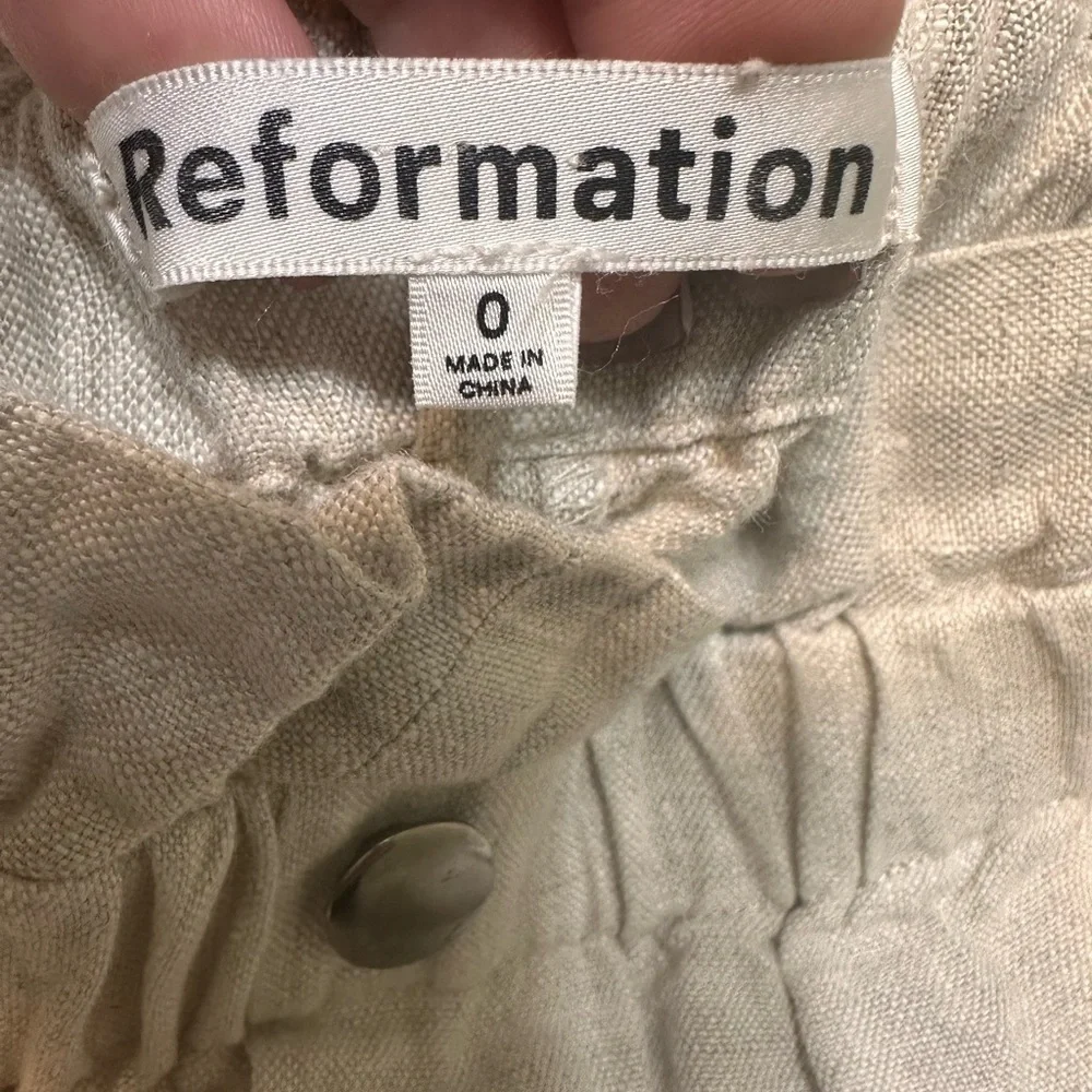 Reformation 100% Linen Pants Women’s Sz 0 Beige Elastic Waist Straight Leg NWOT